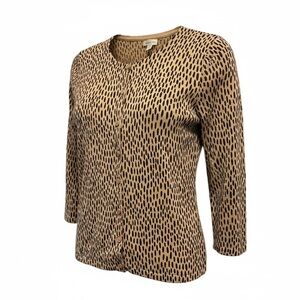 Garnet Hill Signature Eco Merino Wool Cardigan Size Small S Leopard Animal Print
